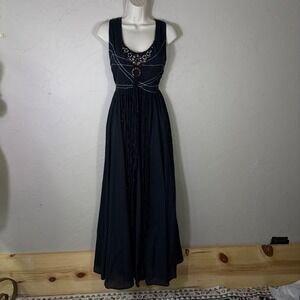 Indikka Whitcy Maxi Dress Womens Large Black Cotton Embellished Boho Goth Witchy